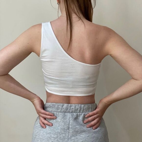 Fashion nova size S/M white one shoulder crop tank Women’sl - Picture 2 of 12